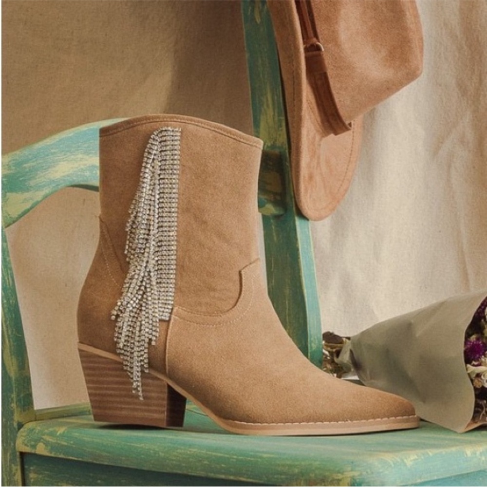 Rhinestone Fringe Ankle Boots